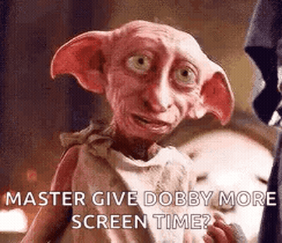 A Dobby From Harry Potter Is Standing Next To A Clock . GIF