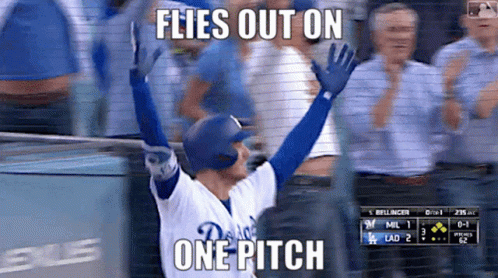 A Dodgers Baseball Player Flies Out On A Pitch GIF