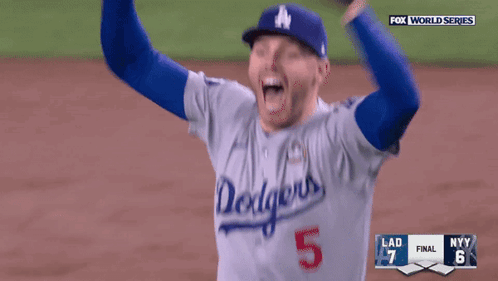A Dodgers Baseball Player With The Number 5 On His Shirt GIF