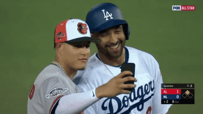 A Dodgers Player Takes A Selfie With A Fan GIF