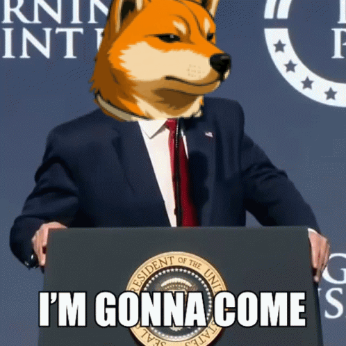 A Dog In A Suit Stands At A Podium With The Words I 'M Gonna Come GIF