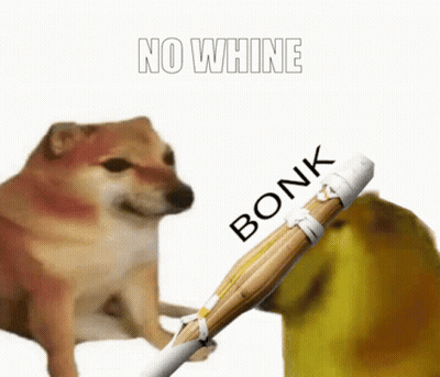 A Dog Is Holding A Bamboo Stick With The Word Bonk On It . GIF