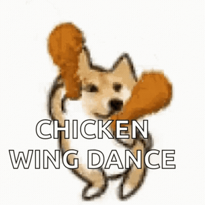 A Dog Is Holding A Fried Chicken Wing And The Words Chicken Wing Dance Are Below It GIF