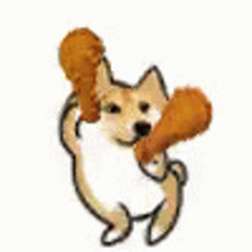 A Dog Is Holding A Fried Chicken Wing In Its Mouth . GIF