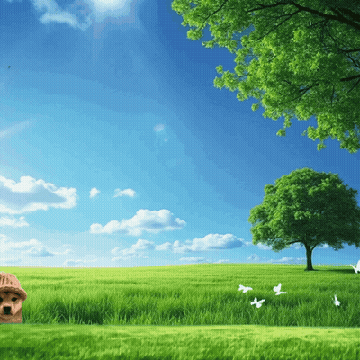 A Dog Is Laying In A Grassy Field With A Tree In The Background GIF