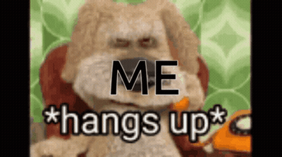 A Dog Is Sitting In A Chair With The Words Me * Hangs Up * Written Above It . GIF
