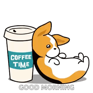 A Dog Is Sitting Next To A Cup Of Coffee . GIF