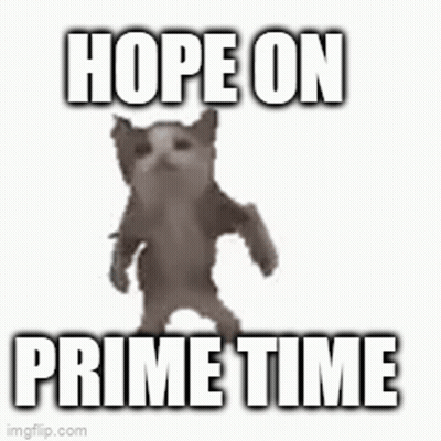 A Dog Is Standing In Front Of A White Background With The Words `` Hope On Prime Time '' . GIF