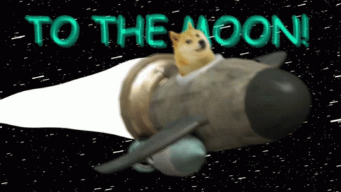 A Dog On A Rocket With The Words To The Moon Written Above It GIF