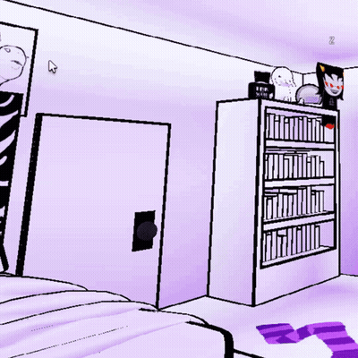 A Dog 'S Head Is Visible In Front Of A Purple Wall And A Bookshelf GIF