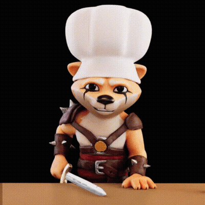 A Dog Wearing A Chef Hat And Holding A Sword GIF