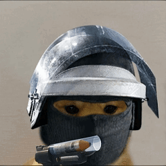 A Dog Wearing A Helmet And Holding A Gun In Its Mouth GIF