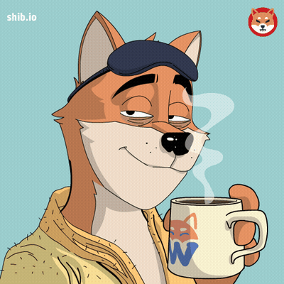 A Dog Wearing A Sleep Mask Is Holding A Cup Of Coffee With The Letter W On It GIF