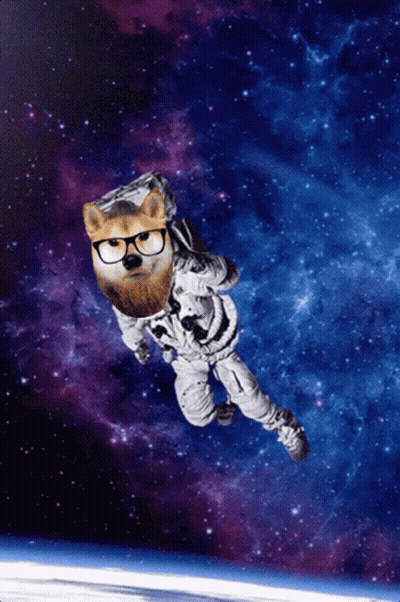 A Dog Wearing Glasses And A Space Suit Is Flying In Space GIF