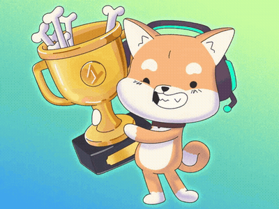 A Dog Wearing Headphones Holds A Trophy With Bones In It GIF