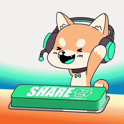 A Dog Wearing Headphones Is Pressing A Green Share Button GIF