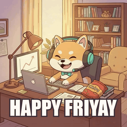 A Dog Wearing Headphones Sits At A Desk With A Bag Of Chips GIF
