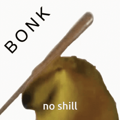 A Dog With A Bat On Its Head And The Words Bonk No Shill GIF