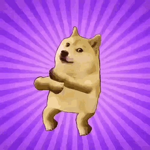 A Doge Is Dancing On A Purple Background With A Purple Background . GIF