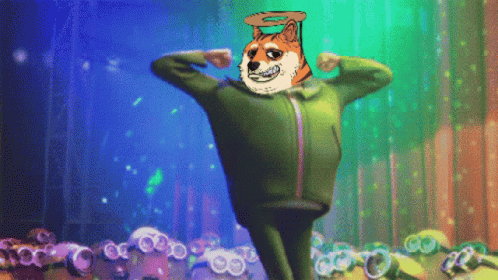 A Doge With A Halo On His Head Is Standing In Front Of A Crowd Of Minions GIF
