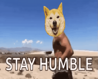 A Doge With A Man 'S Face On It Says Stay Humble . GIF