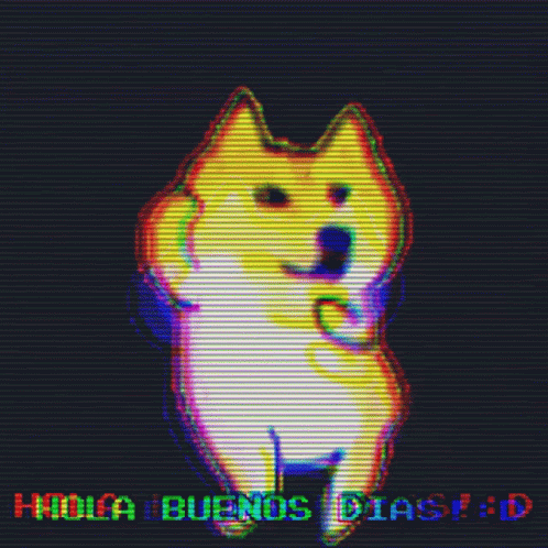 A Doge With The Words Hola Buenos Dias : D Below It GIF