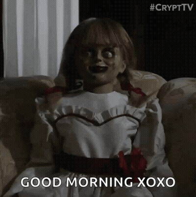 A Doll Is Sitting On A Couch And Says Good Morning Xoxo GIF