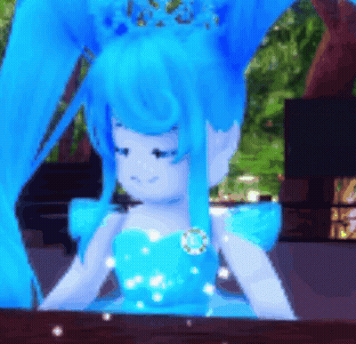 A Doll With Blue Hair Is Wearing A Blue Dress And A Blue Crown . GIF