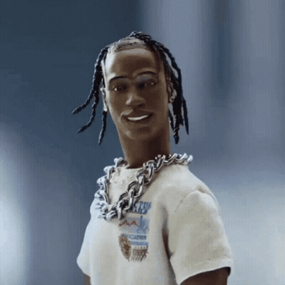 A Doll With Dreadlocks And A Chain Around His Neck Is Wearing A T-Shirt That Says ' Atlanta ' On It GIF