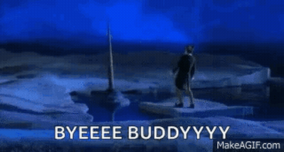 A Dolphin Is Saying Byeeee Buddyyy In Front Of A Blue Sky . GIF