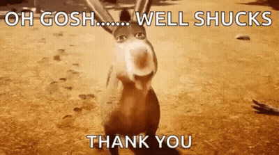 A Donkey From Shrek Is Standing In The Dirt And Says `` Oh Gosh ... Well Shucks Thank You '' . GIF
