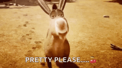 A Donkey Is Standing In The Dirt With The Words Pretty Please Behind It GIF