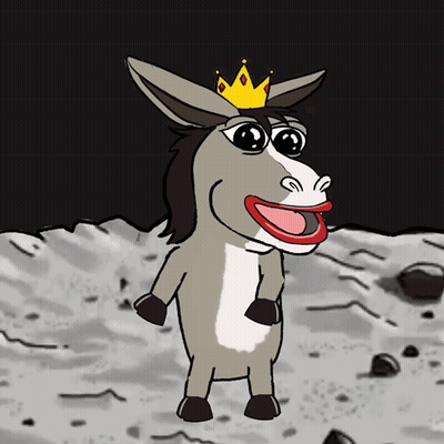 A Donkey With A Crown On Its Head Is Standing In The Dirt GIF