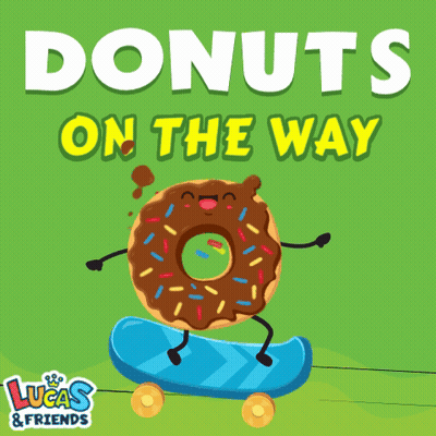 A Donut Riding A Skateboard With The Words Donuts On The Way GIF