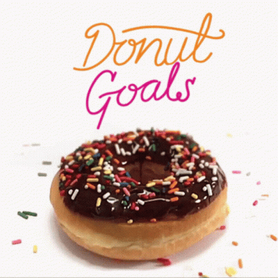 A Donut With Chocolate Frosting And Sprinkles With The Words Donut Goals Behind It GIF