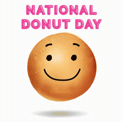 A Donut With Sprinkles Falling Out Of It And The Words National Donut Day Below It GIF