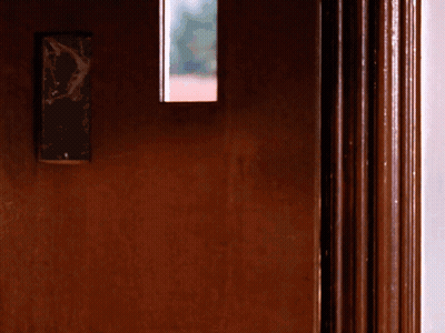 A Door With A Broken Mirror On It GIF