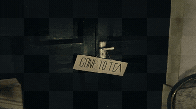 A Door With A Sign That Says Gone To Tea On It GIF