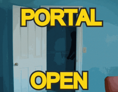 A Door With Portal Open Written On It In Yellow Letters GIF