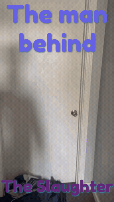 A Door With The Words The Man Behind And The Slaughter Written On It GIF