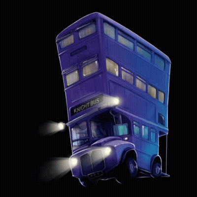 A Double Decker Bus With The Word Knight Bus On It GIF