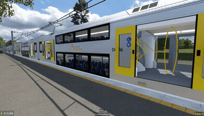 a double decker train with the number d26 on the side