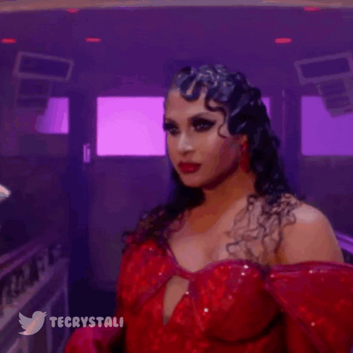 Drag Queen In Red Dress And Gloves GIF