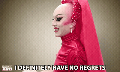A Drag Queen In A Red Dress Says I Definitely Have No Regrets GIF