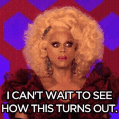 A Drag Queen Is Wearing A Red Dress And Saying `` I Can T Wait To See How This Turns Out . '' GIF
