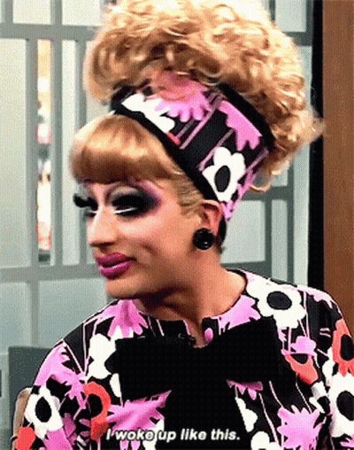 A Drag Queen Says I Woke Up Like This While Wearing A Headband GIF