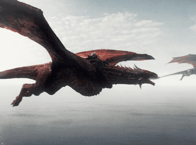 A Dragon Is Flying Over A Body Of Water With Its Wings Outstretched GIF