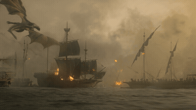 A Dragon Is Flying Over A Large Ship In The Middle Of The Ocean GIF