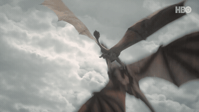 A Dragon Is Flying Through A Cloudy Sky With The Hbo Logo Visible GIF