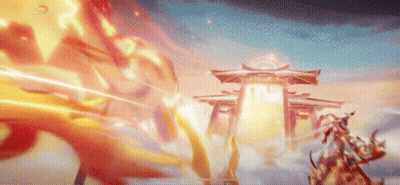 A Dragon Is Flying Through The Air In Front Of A Temple . GIF